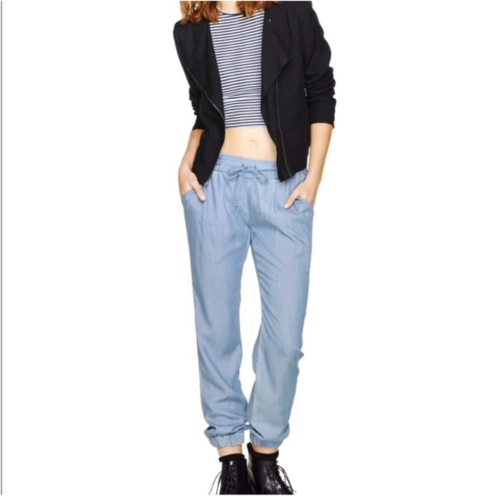 Talula Relaxed Denim Joggers - Sky Blue M